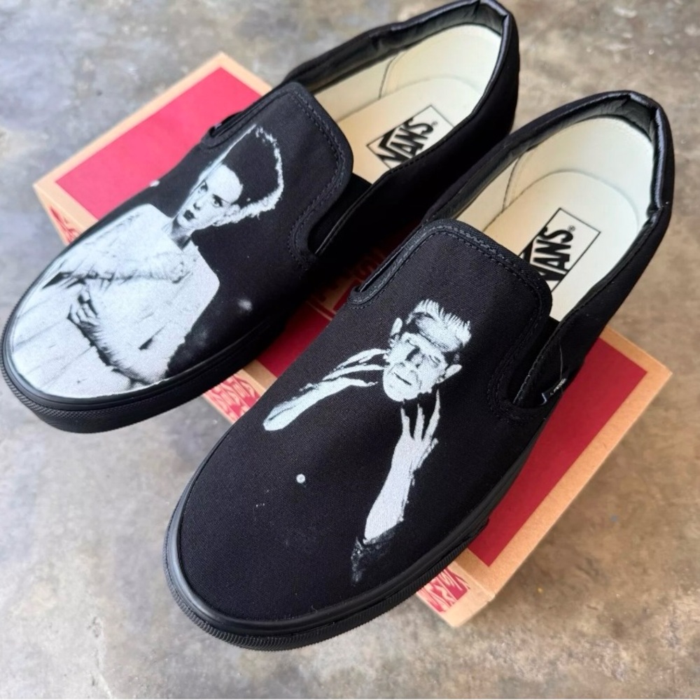 Vans Black Slip-On Shoes Frankenstein and bride size 14 - Picture 3 of 4